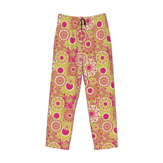 Kdxio Yellow Flowers Print Men's Sleep Pajama Pant Lounge Pants with Pockets