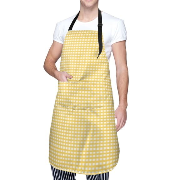 Kdxio Yellow Gingham Apron with Pockets Adjustable Kitchen Aprons for Men Women Waterproof Aprons for Cooking,Drawing,Crafting, Baking Household Cleaning