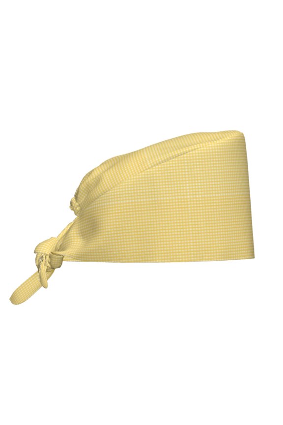 Yellow Gingham Pattern Turban Hat for Women Men Comfortable Adjustable Cleaning Working Cap with Sweatband