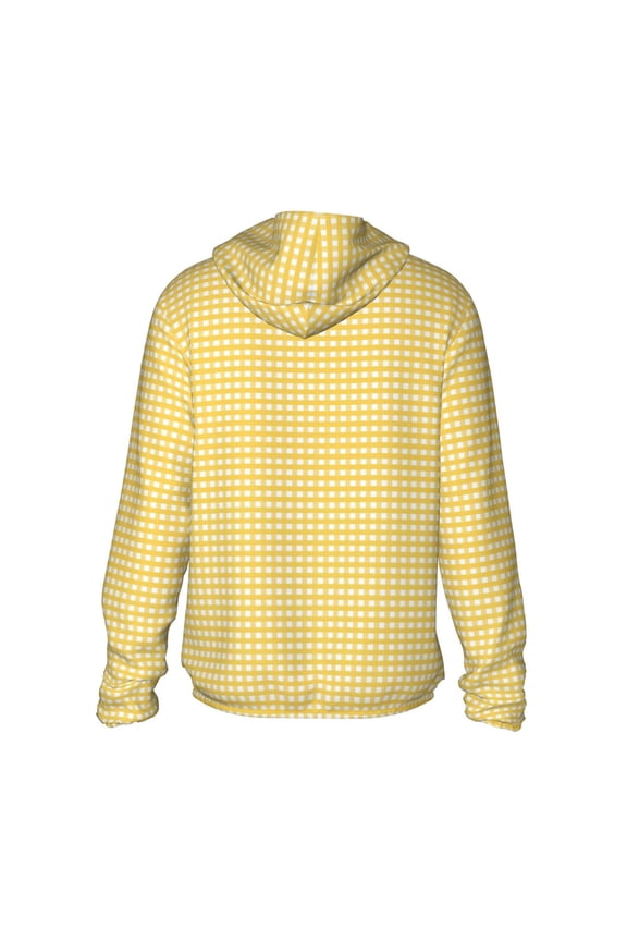 Yellow Gingham Print Women Men Sun Protection UPF 50+ Jackets Zip Up Long Sleeve Hoodie Hiking Lightweight with Pockets