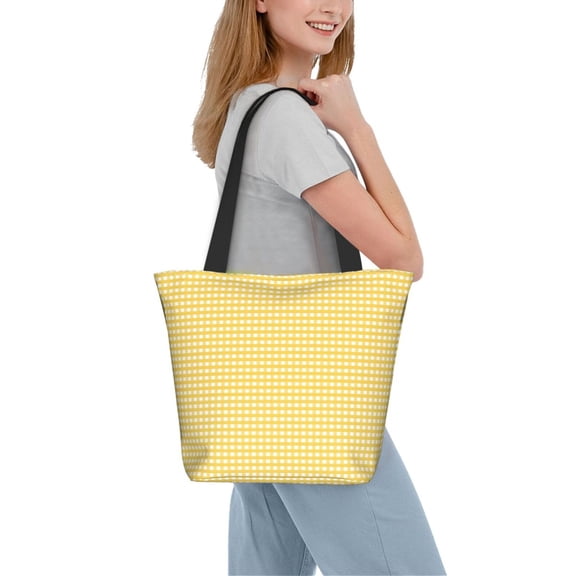Kdxio Yellow Gingham Women Reusable Grocery Bags Foldable Ripstop,Reusable Shopping Bags for Shopping,Gym,Gift