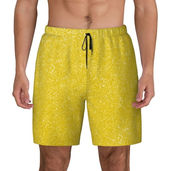 Kdxio Yellow Glitter Print Men'S Swim Trunks With Compression Liner 7 Inch Inseam Quick Dry Swim Shorts
