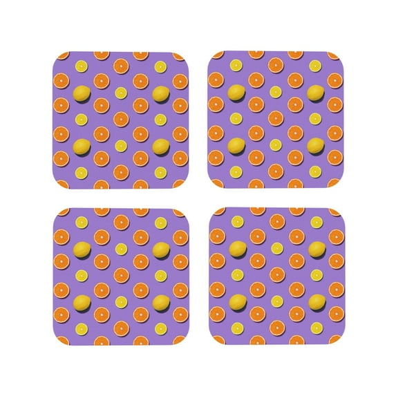 Kdxio Yellow Lemon And Orange Funny Coasters,4 Pcs Leather Coasters,Housewarming Gifts,Protect Furniture from Water Marks Scratch and Damage
