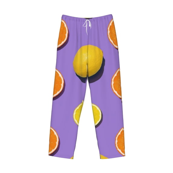Kdxio Yellow Lemon And Orange Print Men's Sleep Pajama Pant Lounge Pants with Pockets