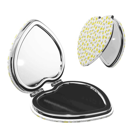 Kdxio Yellow Lemon Leaves Pocket Mirror, 1X/2X Travel Makeup Mirror 2-Sided Folding Small Mirror Portable Double-Sided Magnifying Cosmetic Mirror for Gift-Heart Shape