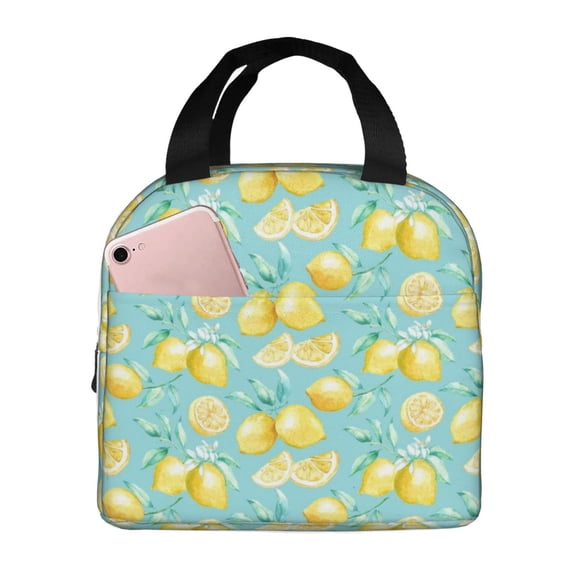 Kdxio Yellow Lemon Print Insulated Lunch Bag,Reusable Tote Lunch Box for Women Men,Leakproof Cooler Lunch Bags for Work Office Travel Picnic