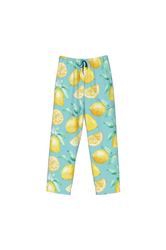 Yellow Lemon Print Men's Sleep Pajama Pant Lounge Pants with Pockets
