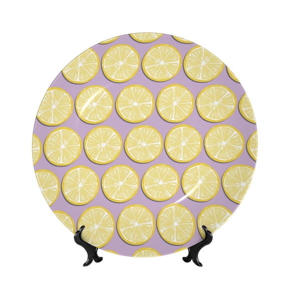 Kdxio Yellow Lemon Slices Bone China Decorative Plate Ceramic Decorative Plate for Home Office Wall Stand Decorative Plates for Home Bedroom-8in
