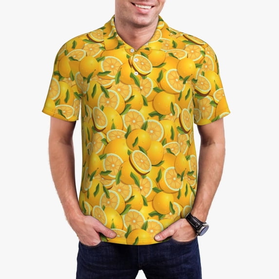 Kdxio Yellow Limes Print Men's Short Sleeve Polo Shirt,Midweight Men's Shirt