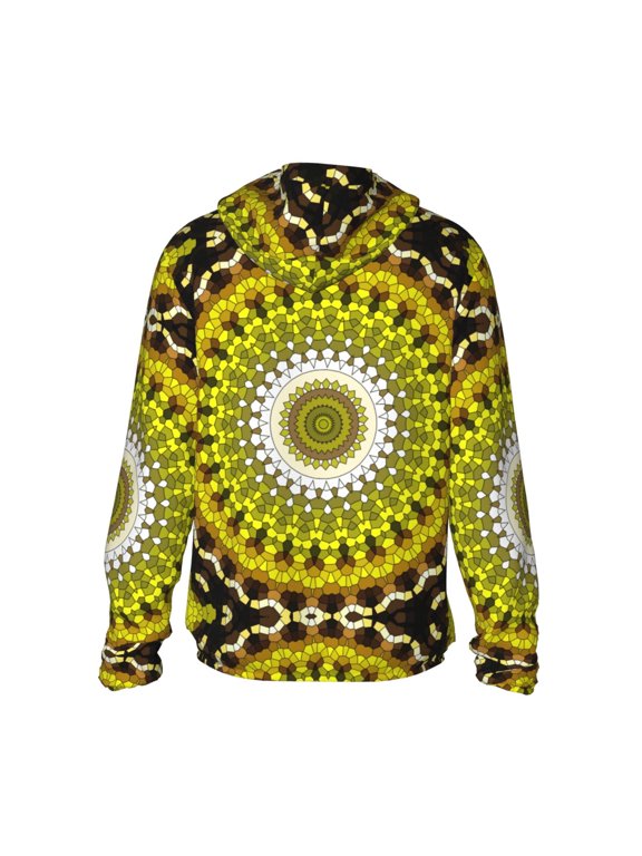 Yellow Mandala Print Women Men Sun Protection UPF 50+ Jackets Zip Up Long Sleeve Hoodie Hiking Lightweight with Pockets