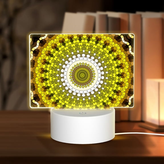 Kdxio Yellow Mandala Rectangular Acrylic Night Light Acrylic Sleep Night Light Friend Gifts for Birthday Gifts for Women Teens Boys Girls