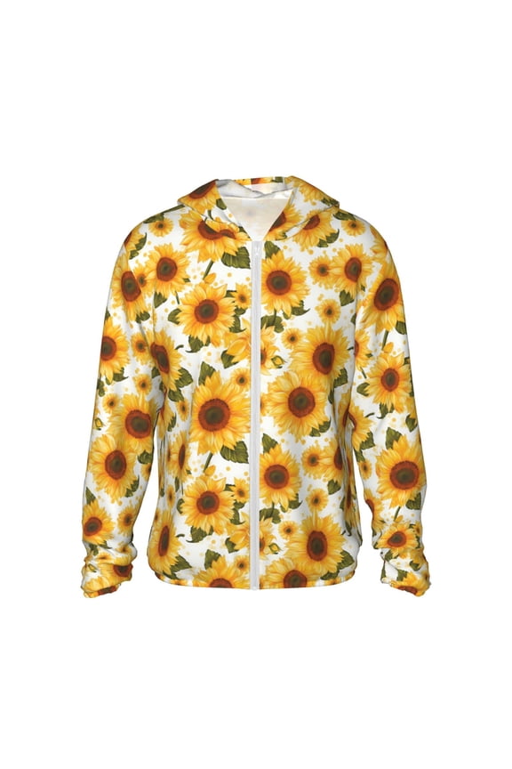 Yellow Polka Dot Sunflower Print Women Men Sun Protection UPF 50+ Jackets Zip Up Long Sleeve Hoodie Hiking Lightweight with Pockets