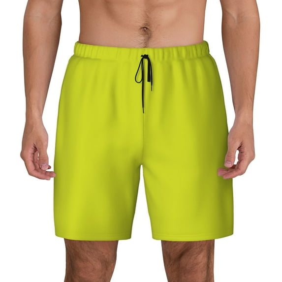 Kdxio Yellow Print Men'S Swim Trunks With Compression Liner 7 Inch Inseam Quick Dry Swim Shorts
