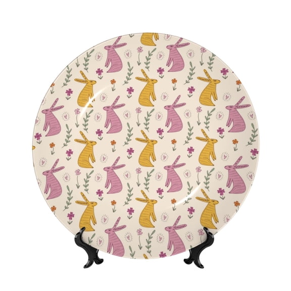 Kdxio Yellow Pueple Rabbit Bone China Decorative Plate Ceramic Decorative Plate for Home Office Wall Stand Decorative Plates for Home Bedroom-8in