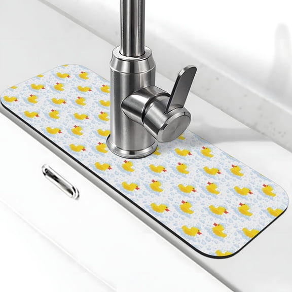 Kdxio Yellow Rubber Duck Pattern Non-Slip Diatom Mud Faucet Drain Pad,Self Absorbent Mat for Kitchen Sink for Variety Kitchen & Bathroom Countertops