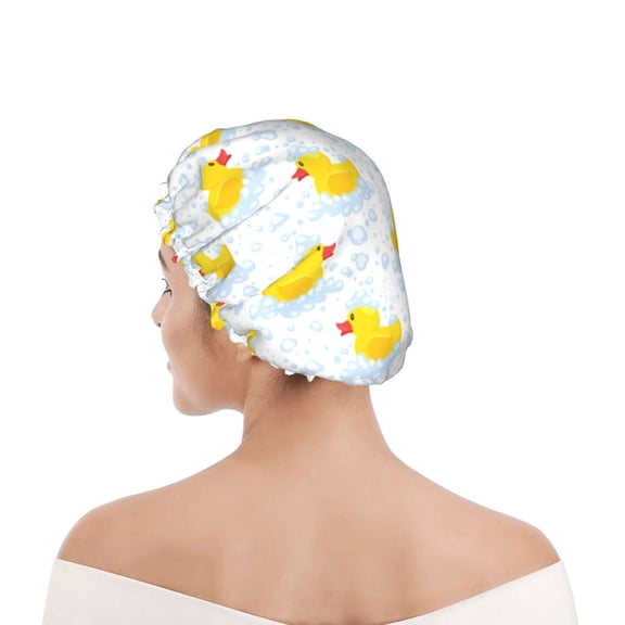 Kdxio Yellow Rubber Duck Print Shower Cap for Women,Elastic and Reusable,Double Waterproof Layers Bathing Hat