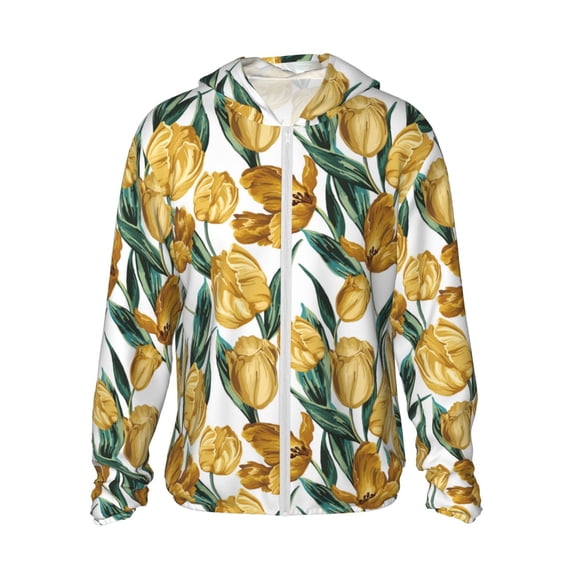 Kdxio Yellow Tulips Print Women Men Sun Protection UPF 50+ Jackets Zip Up Long Sleeve Hoodie Hiking Lightweight with Pockets