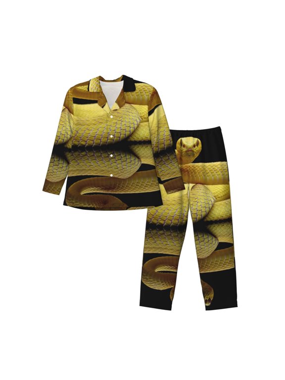 Yellow White-Lipped Pit Viper Men’s Pajama Set Pajamas For Men 2 Piece PJ Set with Men Pajama Pants and Long Sleeve T-Shirt Lounge Set-Medium