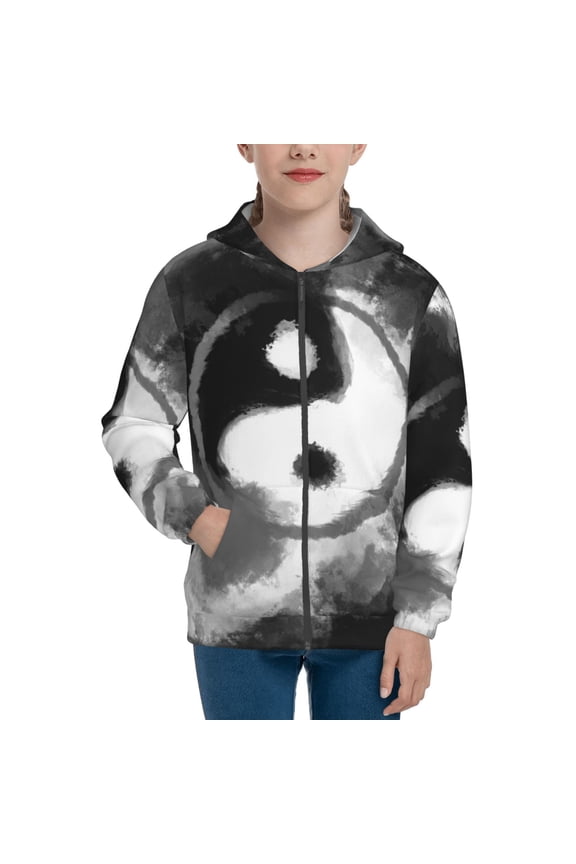 Yin And Yang Pattern Kids Boys Girls Zip Up Hoodie 3D Printed Hooded Sweatshirt Hoody Coat with Pocket 7-12 Y-Medium