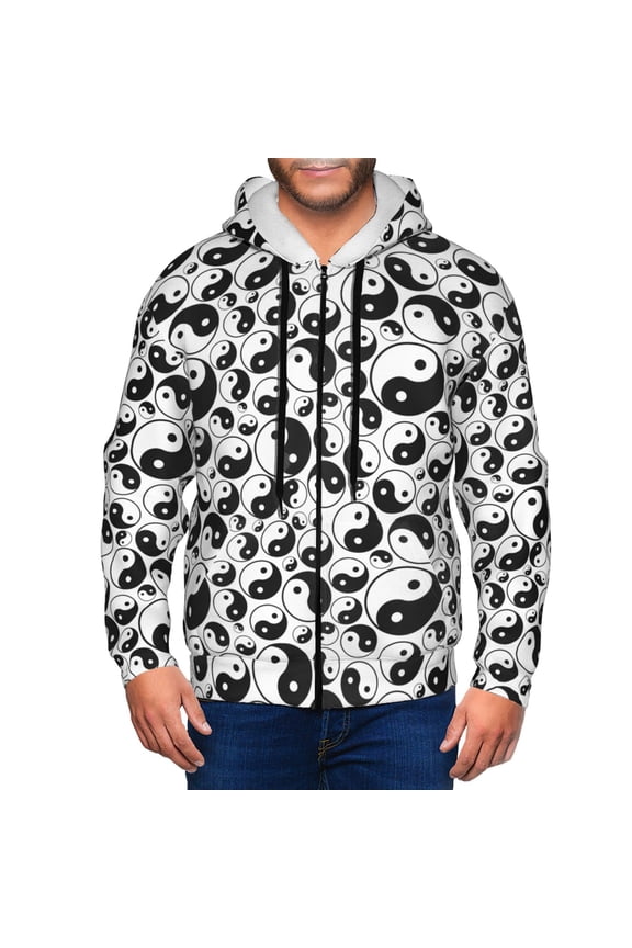 Yin And Yang Print Men Hoodies Casual Hoodies for Men with Zip Pockets Full Zip Long Sleeve Sweatshirt Sports Hooded Jacket-Large
