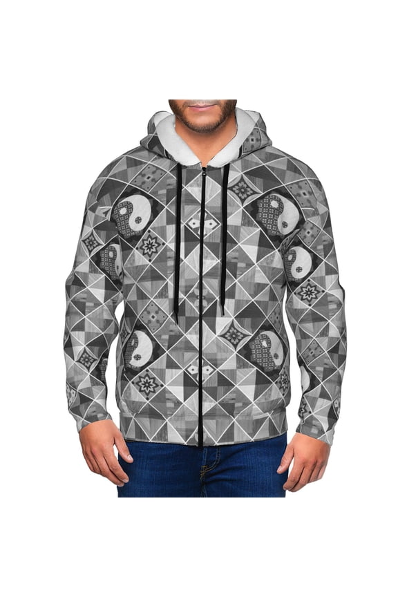 Yin Yang With Black And White Print Men Hoodies Casual Hoodies for Men with Zip Pockets Full Zip Long Sleeve Sweatshirt Sports Hooded Jacket-Large