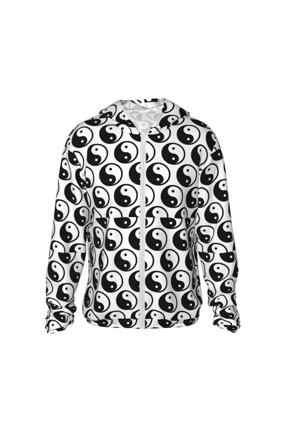 Yin Yang Print Women Men Sun Protection UPF 50+ Jackets Zip Up Long Sleeve Hoodie Hiking Lightweight with Pockets