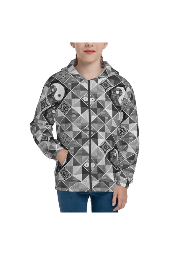 Yin Yang With Black And White Pattern Kids Boys Girls Zip Up Hoodie 3D Printed Hooded Sweatshirt Hoody Coat with Pocket 7-12 Y-Small