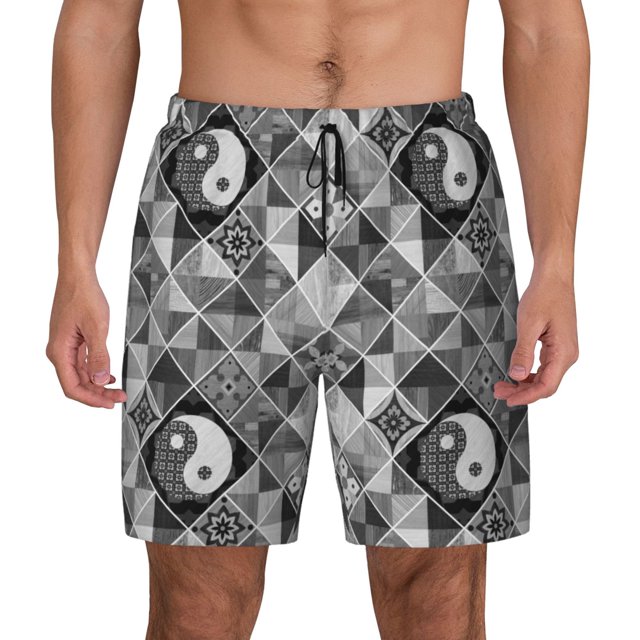 Kdxio Yin Yang With Black And White Print Men's Swim Trunks with