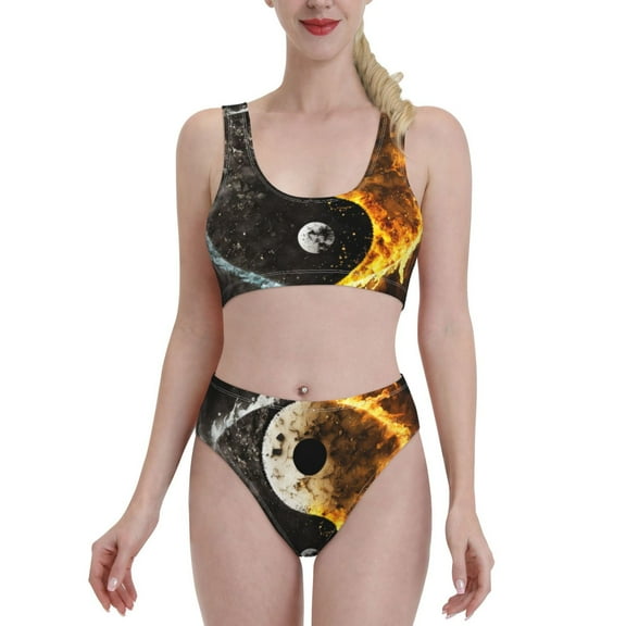 Kdxio Yin Yang for Womens High Waisted Bikini Top Sports Style Two Piece Bathing Suits