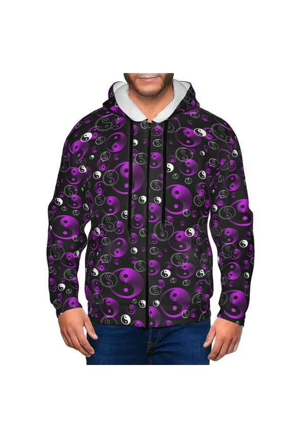 Yin Yang1 Print Men Hoodies Casual Hoodies for Men with Zip Pockets Full Zip Long Sleeve Sweatshirt Sports Hooded Jacket-Small
