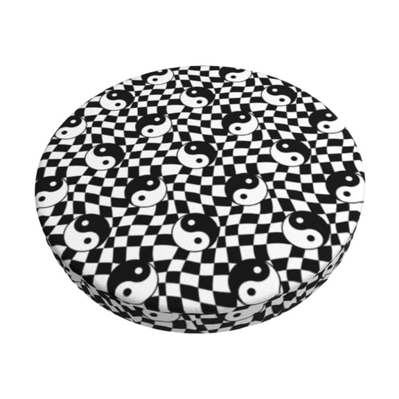 Kdxio Ying Yang Checkered Print Stool Covers Round,Stretch Round Bar Stool Covers Washable Bar Stool Cushion Slipcover for 12-15 Inch Chair