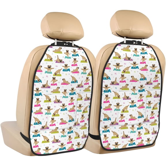 Kdxio Yoga Dogs Poses Print 2 Pack Car Kick Mat Seat Cover Back Protector Mat with Pockets for Organizer Backseat Protector and Storage Anti Kick Pad for Vehicles