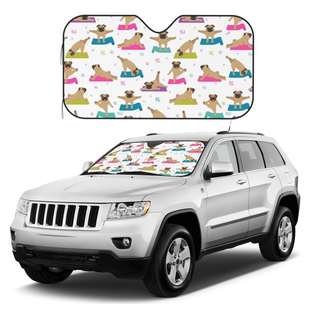 Kdxio Yoga Dogs Poses Print Windshield Sun Shade, Foldable Sun Blocker for Car,Truck,SUV