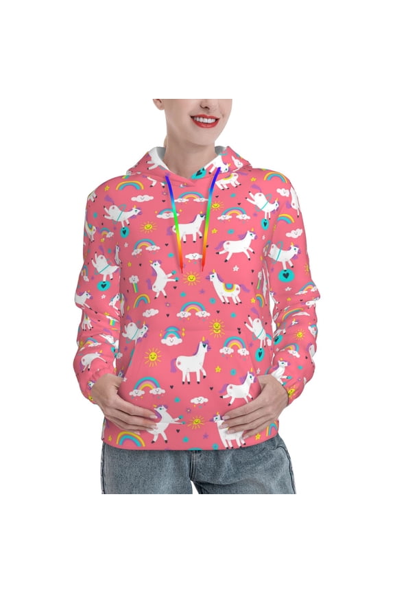 Yoga Unicorn Print Womens Oversized Hoodies Sweatshirts Hooded Pullover Tops Sweaters Casual-Large