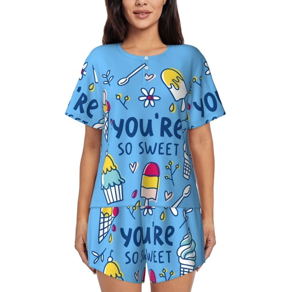 Kdxio You are so Sweet Print Pajamas Sets for Women Short-Sleeved Pjs with Lounge Shorts Two Piece Sleepwear S-4XL
