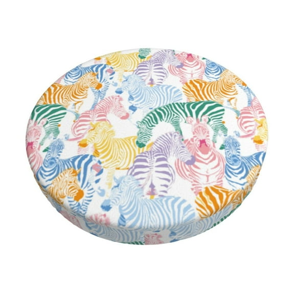 Kdxio Zebra Colourful Print Stool Covers Round,Stretch Round Bar Stool Covers Washable Bar Stool Cushion Slipcover for 12-15 Inch Chair