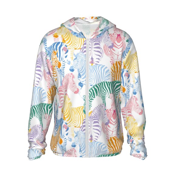 Kdxio Zebra Colourful Print Women Men Sun Protection UPF 50+ Jackets Zip Up Long Sleeve Hoodie Hiking Lightweight with Pockets