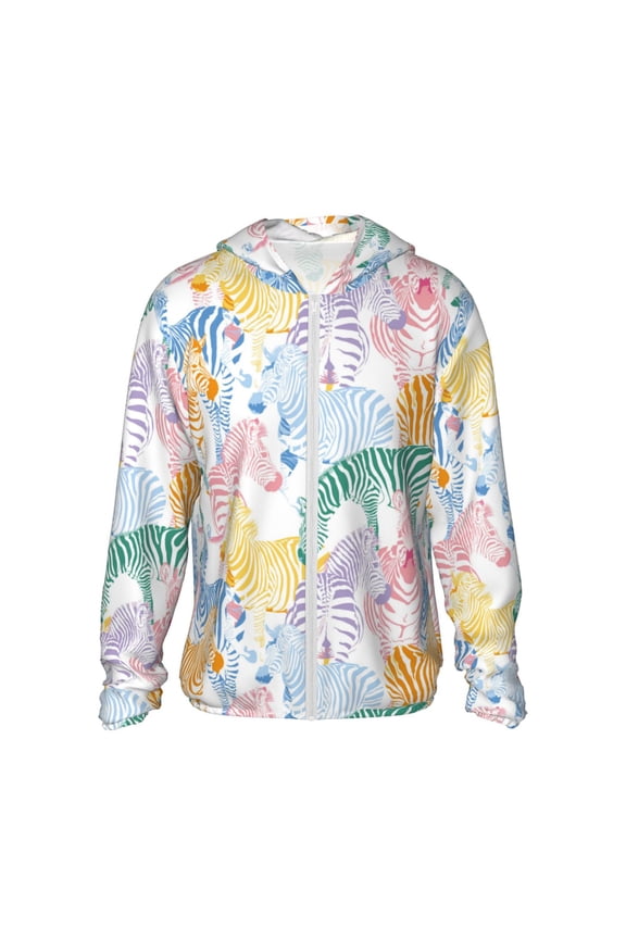 Zebra Colourful Print Women Men Sun Protection UPF 50+ Jackets Zip Up Long Sleeve Hoodie Hiking Lightweight with Pockets