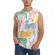 Kdxio Zebra Colourful for Men's Muscle T-shirt,Sleeveless for Workout Running Athletic Gym Lounge Casual