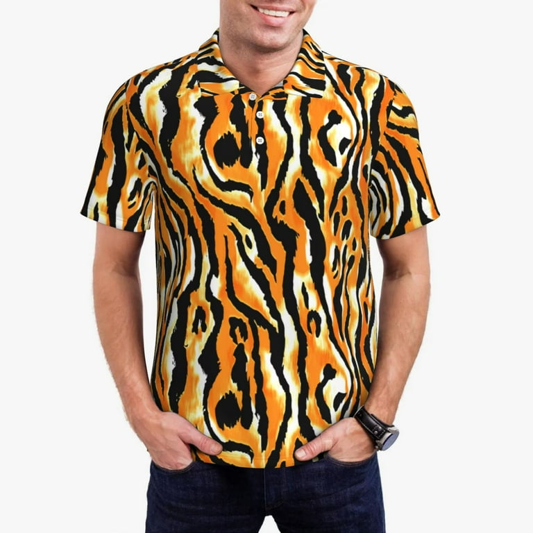 Kdxio Zebra Print Men's Short Sleeve Polo Shirt,Midweight Men's