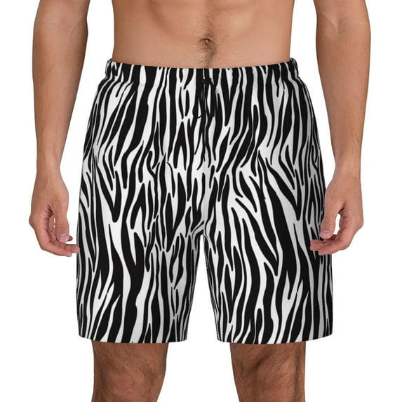 Kdxio Zebra Print Men's Swim Trunks with Compression Liner 7 Inch Inseam Quick Dry Swim Shorts