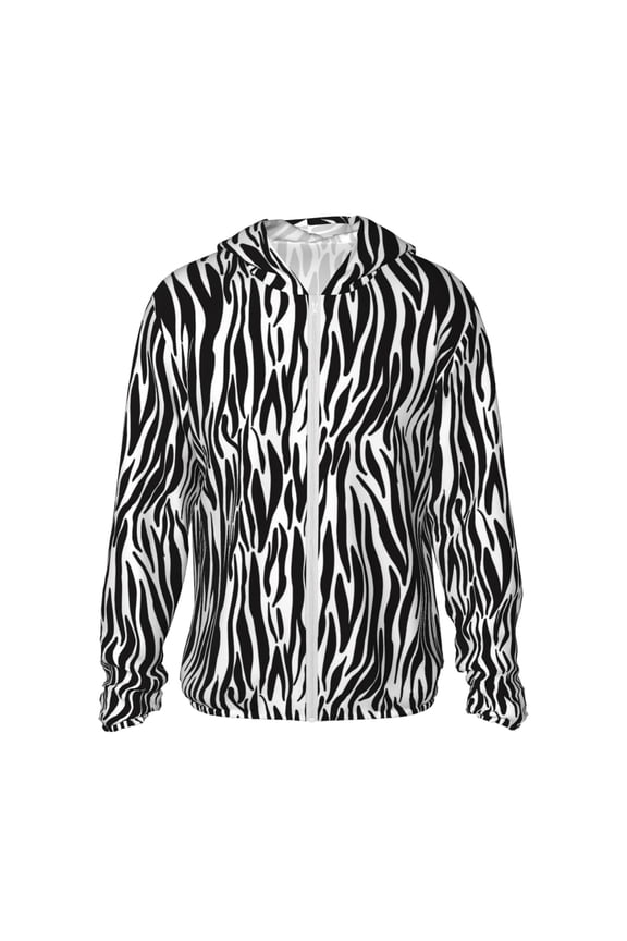 Zebra Print Women Men Sun Protection UPF 50+ Jackets Zip Up Long Sleeve Hoodie Hiking Lightweight with Pockets