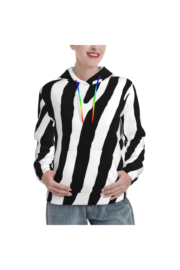Zebra Print Womens Oversized Hoodies Sweatshirts Hooded Pullover Tops Sweaters Casual-Medium