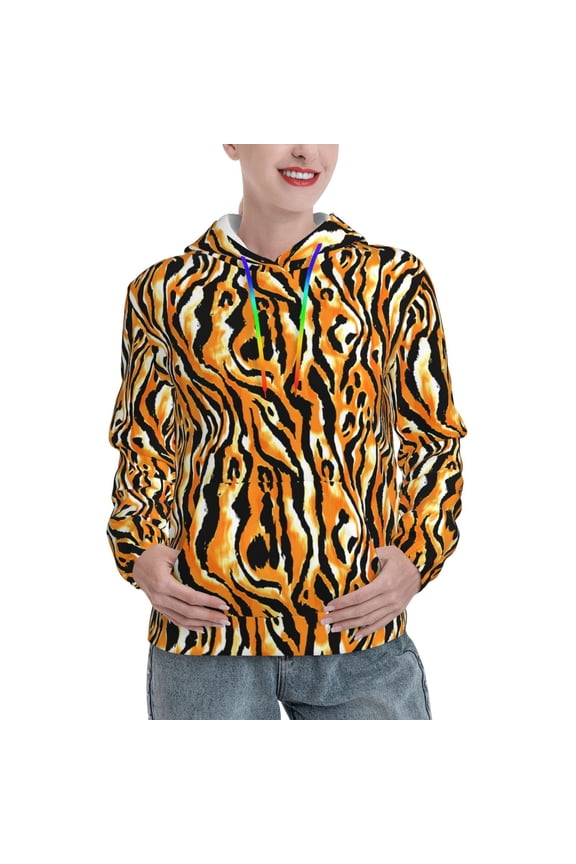 Zebra Print Womens Oversized Hoodies Sweatshirts Hooded Pullover Tops Sweaters Casual-X-Large