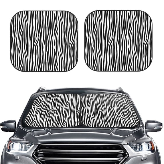 Kdxio Zebra Skin Print 2-Piece Sun Shade Front Windshield - Foldable Car Front Window Sunshades for Most Sedans SUV Truck