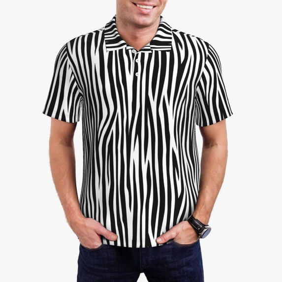 Kdxio Zebra Skin Print Men's Short Sleeve Polo Shirt,Midweight Men's Shirt