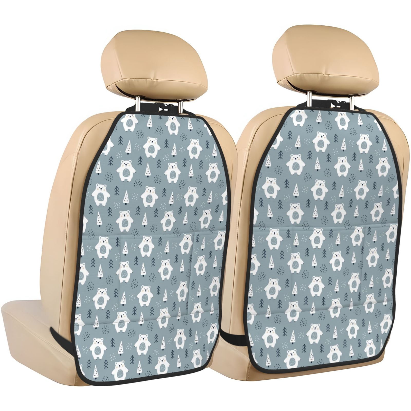 Kdxio bead tree winter Print 2 Pack Car Kick Mat Seat Cover Back Protector Mat with Pockets for Organizer Backseat Protector and Storage Anti Kick Pad for Vehicles