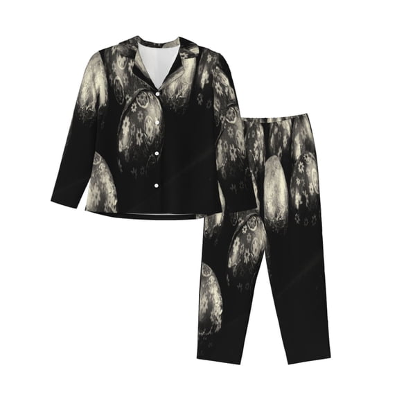 Kdxio black Easter eggs Women's Pajama Sets Long Sleeve Button Down Sleepwear Nightwear Soft Pjs Lounge Sets(S-XXL)-Large