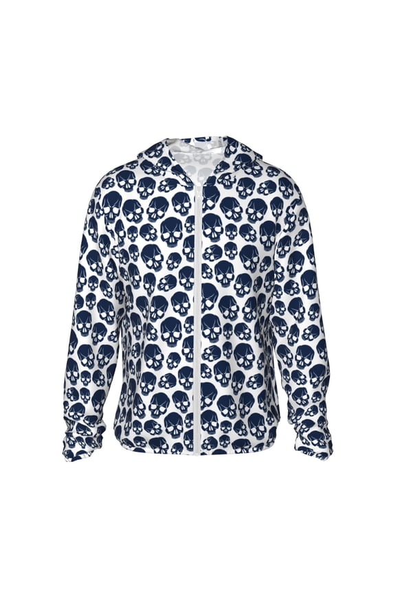 black Skull white Print Women Men Sun Protection UPF 50+ Jackets Zip Up Long Sleeve Hoodie Hiking Lightweight with Pockets