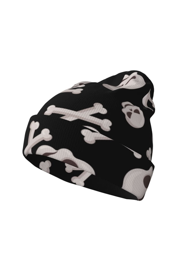 black white Skull bone Winter Beanie for Men Women Beanie Knit Hat Cuffed Cap Beanie Knit Chunky Snow Cap